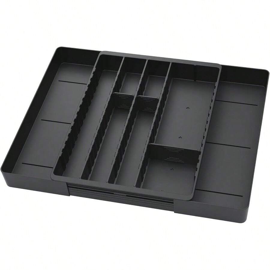 XZGB Silverware Drawer Organizer DIY Customize Expandable Utensil Tray For Kitchen Upgraded Flatware Cutlery Holders Adjustable Plastic Tableware Storage For Spatula Spoons Forks Knives Black - Black - View 1