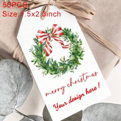 1.5x2.3inch (3.8x5.8cm) Custom 50pcs Merry Christmas Gift Wrapping Tag With Strings Cartoon Santa Claus & Snowman & Elk Pattern Paper Gift Decoration Label For Holiday New Year Party Favors