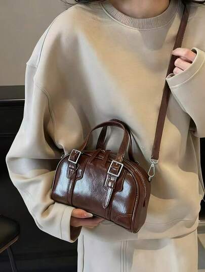 Vintage Boston Bag For Women, New Autumn/Winter Handbag & Shoulder Bag, Versatile Commuter Pillow Bag With Niche High-End Vibe, Suitable For Daily Commute & Matching