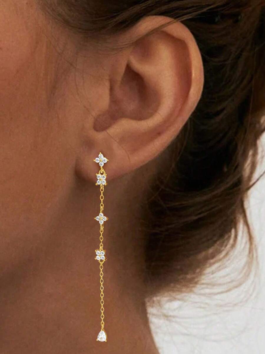 1 Đôi bông tai hình thánh giá bằng bạc Sterling S925 đính đá Zirconia, trang sức nữ, quà tặng kỷ niệm, bông tai trang sức cao cấp