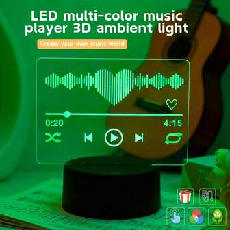 1pc 7-Color Atmosphere 3D Music Night Light With Touch Control - High Quality, Easy-To-Use USB Powered Lamp For Bedroom And Living Room Decor, Ideal Gift