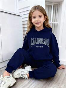 Toddler Girls' Letter Print Warm Hoodie And Sweatpants Set