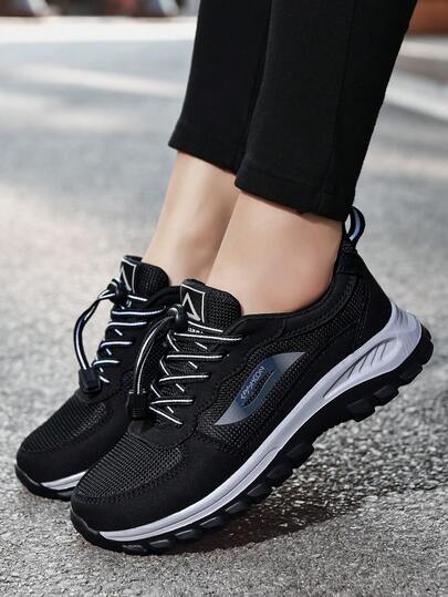 Women's Walking Shoes, Summer Mesh Breathable Black Outdoor Sports Hiking Shoes, Lightweight Comfortable Running Sneakers, Slip-On