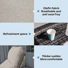 ZZW Outdoor Recliner Wicker Rattan Chair With Footrest Adjustable Back Reclining Patio Lounge Chairs With Removable Cushion & Flip-Up Table - Light Grey - View 4