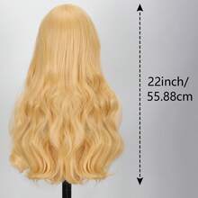 Christmas Costume Wig, Women's Long, Wavy Blonde Wig With Bangs, Fully Synthetic, Suitable For Everyday Wear, Parties, And Holiday Outfits. - Gold - View 5
