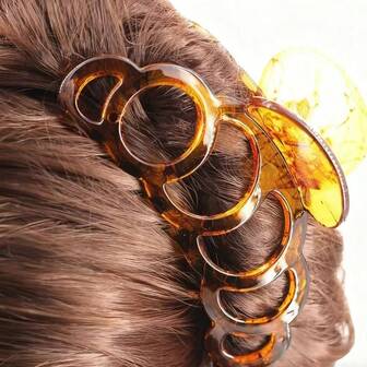 4.53inch Hollow Out Design High Quality Durable Hair Claw Clip For Women, Suitable For Bathroom, Outdoor, Office, Won't Damage Hair, Multi-Circle Back Design