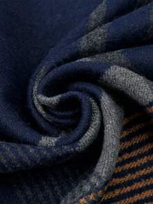 1pc Men's Gentleman Style 30*180cm Simple Warm Scarf, Suitable For Business, Outings, And Daily Wear, Autumn/Winter - Blue-brown Stripes - View 6