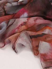 1pc Women's Bohemian Style Watercolor Tie-Dye Floral Print Scarf, Casual Street Style Hijab Model Shawl, Versatile For Daily Wear, Spring/Summer - Màu Đỏ Sâu - Xem 4