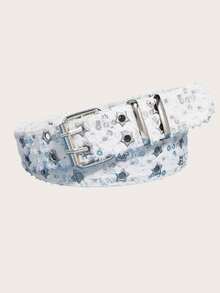 1件新款时尚奢华腰带，黑色朋克风配饰，蓝色牛仔布束腰带，镂空星形扣，男女通用 - 白色 - 查看 10