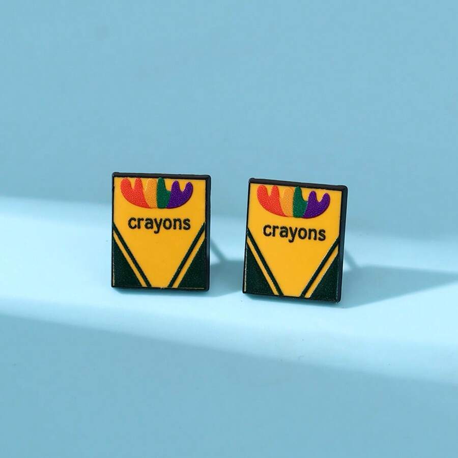 蜡笔耳环珐琅日常饰品耳钉送朋友时尚精致 - 彩色 - 查看 1