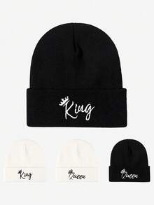 1pc Embroidered "King" Adjustable Knit Beanie Hat, Casual Sun Protection Hat Suitable For Spring, Autumn, Travel, Beach, Unisex Y2K Style Cap Men Winter Head - Knitted Hat - View 6
