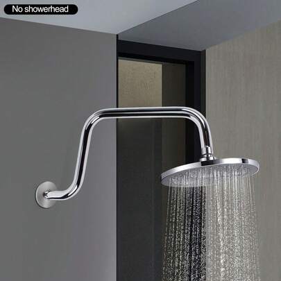 Stainless Steel Shower Arm, 12in Horizontal Extension & 5.71in Heighten, G1/2 & NPT 1/2 Interface, Wall Mount For Bathroom/Hotel, Silver
