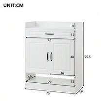 Scarpiera moderna con ripiani regolabili, maniglie nere e un cassetto; scarpiera a 2 ante, bianca, L75/P36/A95,5 cm (L*P*A) - Bianco - Visualizzare 11