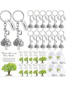 30pcs/15pcs Tree Of Life Keychain Set, Contains 5pcs Thank You Tree With Heart Pendant Keychain, 5pcs Thank You Cards And 5pcs Organza Bags, Family Party Gift, Silver Keychain Engraved With A Tree, Symbolizing The Strength And Uniqueness Of Growth, Suitable For Family Reunion Souvenirs, Bridal Showers, Birthday Parties, Wedding Party Teams, Bag Accessories, Car Keychains - Multicolor - View 3