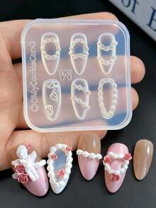 1 pieza Molde de uñas con volantes de crema francesa, molde de silicona 3D adecuado para manualidades de resina, diseño de lazo a rayas de encaje de crema de pastel gótico DIY, herramienta de eliminación de uñas fresca y pequeña - Multicolor - Ver 2