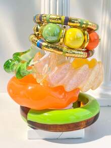 1件装多色树脂手镯，波西米亚风格多层缠绕手镯，色彩鲜艳，适合女性日常佩戴 - 彩色 - 查看 2