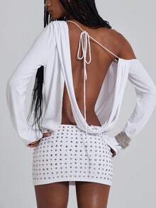 Đầm ôm body hở lưng buộc dây thời trang gợi cảm dành cho nữ - trắng - Xem 4