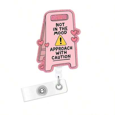 1pc Acrylic Glitter Pattern Retractable Badge Reel, Retractable Badge Holder Clip, Suitable For Nurses, Doctors, Students, Workers And Volunteers