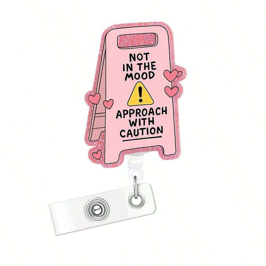 1pc Acrylic Glitter Pattern Retractable Badge Reel, Retractable Badge Holder Clip, Suitable For Nurses, Doctors, Students, Workers And Volunteers - 粉色 - 查看 1