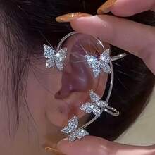 2PCS/Set Butterfly Earrings Ear Cuffs Climber Wrap Around Earrings For Women Fairy Right Left No Piercing Ear Clip Silvery Ear Jewelry Gift - Bạc - Xem 5