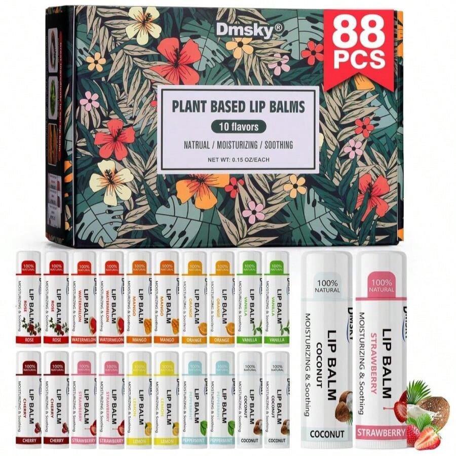 88 Pack Lip Balm Bulk, Fruit Lip Balm Variety Pack, Natural Moisturizing Balms For Dry Cracked Lips, Hydrating For Men Women Kids - 10 Flavors - ColorD - 查看 1