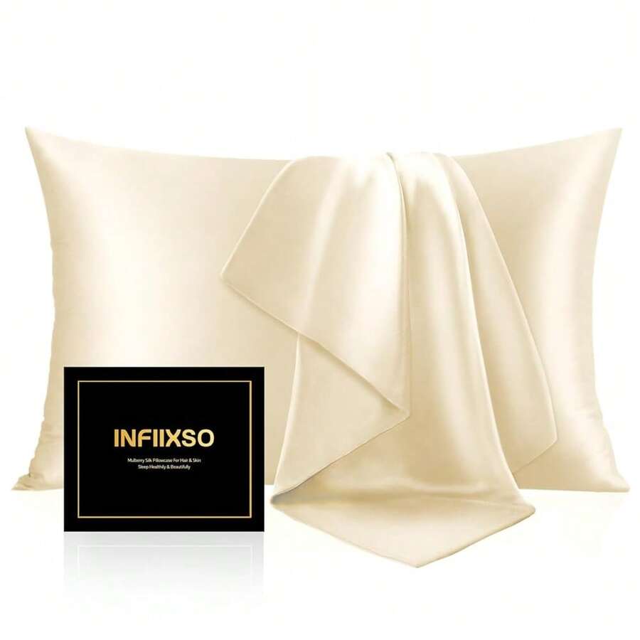 INFIIXSO Mulberry Silk Pillow Case FKing Size, Silk Pillowcase With Hidden Zipper 20\X36\, Extraordinary Smooth And Soft Pillow Cases For Hair And Skin(Ivory, 1 Pack),FKing(20inchX36inch),Ivory - 象牙 - 查看 1