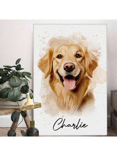 1 Custom Personalized Pet Portrait Canvas - Custom Watercolor Dog And Cat Wall Art, Unique Gift For Pet Lovers, Memorial Home Decor For Living Room, Bedroom, And Office, Frameless Canvas