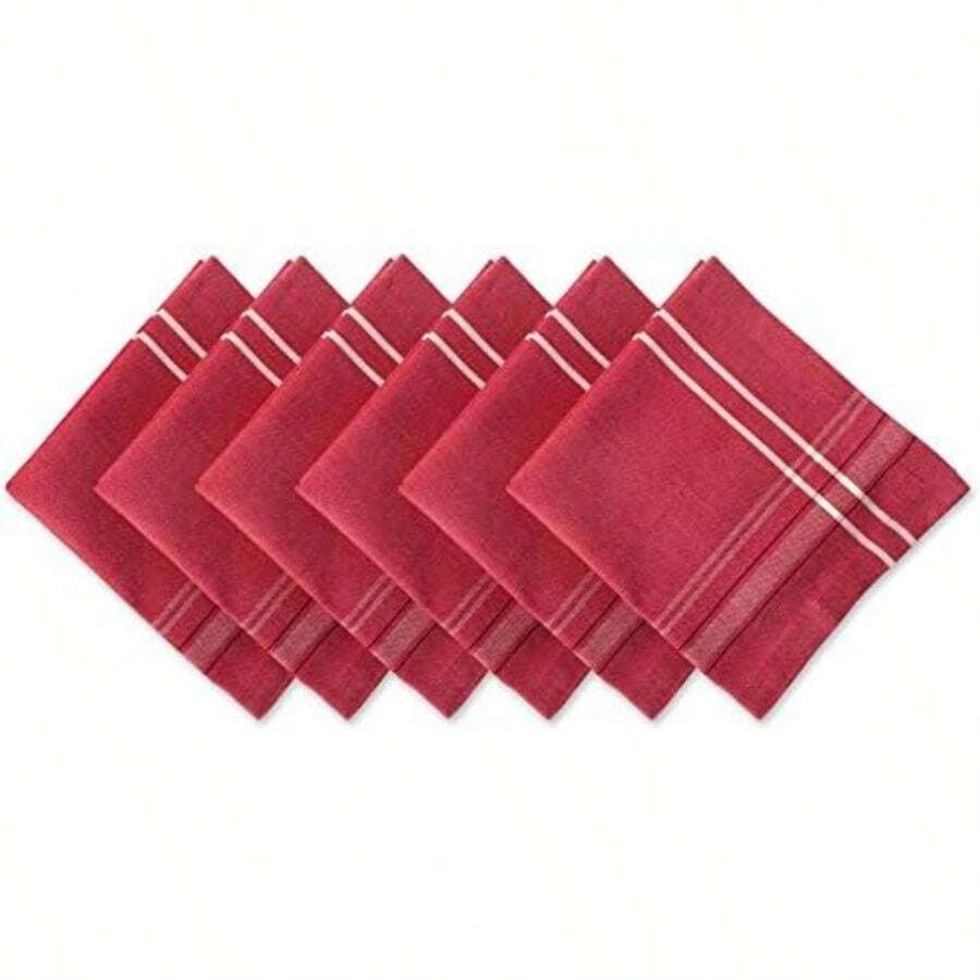 DII 100% algodón, Lavable a máquina, Mantel Individual a Rayas francesas para cenas, Verano y picnics Aire Libre, (Red Stripes), Table Runner - 14 x 72, 1(Rojo (Red Chambray)) - Multicolor - Ver 1