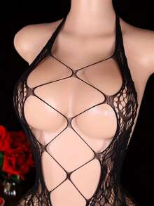 Sexy Lingerie, 1 Piece Full Cutout Fishnet Dress, Elegant Tight Jumpsuit, Cutout Mesh Tight Crotch Bodysuit, Women's Sexy Lingerie, Valentine's Day Erotic Lingerie, Halloween Erotic Lingerie, Date Night, Surprise Gift