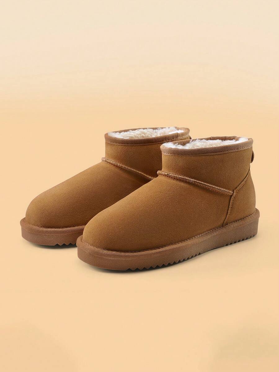 Women Faux Fur Lining Water Resistant Warm Snow Boots,Genuine Suede Winter Mini Boots Slip On Memory Foam Comfortable Holiday Commuting Chestnut Ankle Booties - 紫紅色 - 查看 1