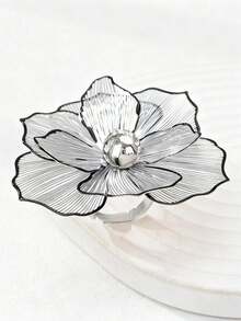 1pc Romantic Colorful Flower Shaped Ring, For Women - Silver - View 4