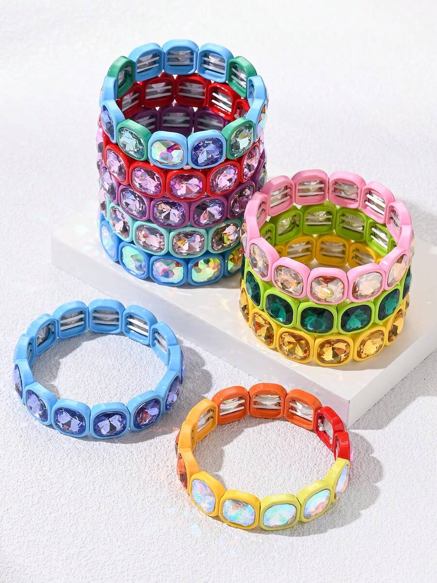 1件装奢华方形水钻镶嵌手链，优雅多色手链，适合女性，情人节、母亲节、生日礼物，派对/晚礼服配饰，时尚首饰 - 款式 - 查看 1