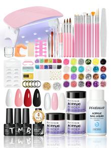 peacecolor Acrylic Nail Kit-10G Clear Pink White Nail Powder & Monomer Liquid, 4PCS Gel Polish, Gel Base Top Coat Set For Women DIY Salon Manicure Supplies Gifts - Multicolor - View 10