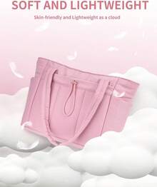 Puffer Tote Bag For Women, Multi-Pocket Lightweight Bag For Work Lightweight Puffy Handbag With Compartments, Quilted Shoulder Bag For  Travel, Gym - 粉色 - 查看 7