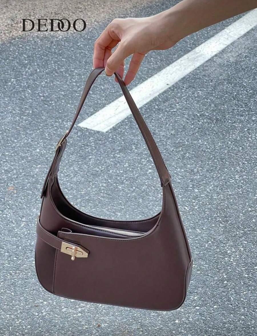 Niche Design Underarm Bag, Chic & Versatile Commuter Shoulder Bag & Handbag - Coffee - View 1