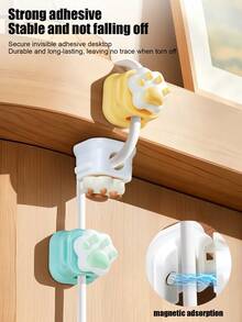 Cat Paw Cute Magnetic Cable Organizer, Desktop Data Cable Magnetic Fixing Holder, Tidy Cable/Charger/Earphone/Audio/Mouse/Network Cable Organizer, No Drilling, Adhesive - Multicolor - View 3