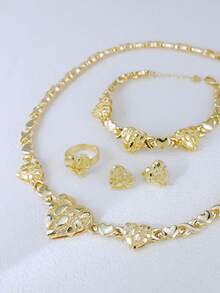 4件套时尚女士镀金XOXO爱心拥抱吊坠项链耳环首饰套装，适合在迪拜、非洲、欧洲和美洲作为派对、婚礼和节日礼物赠送。 - Jewelry Sets - 查看 8