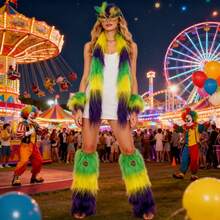 6 Pcs Carnival Costume Accessories Festive Face Covering Gloves Leg Warmers And Scarf Cosplay MardiGras Outfit For Holiday Party - 紫色 - 查看 2