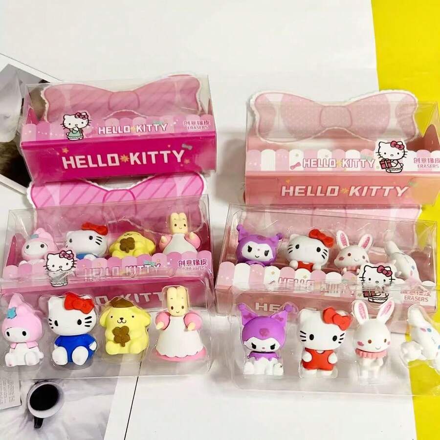 4pcs Set Of Cute Sanrio Eraser, Cartoon Sanrio Series Model Eraser, My Melody Hello Kitty Kuromi Cinnamoroll Eraser Stationery Gift Set, School Supplies, Back To School Season Gifts, Perfect Party Gifts, Fans' Holiday Gifts. (Random Style) - Multicolor - View 1