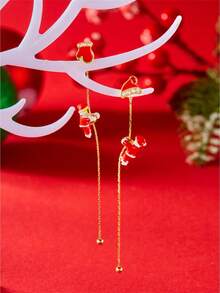 1 Pair Santa Claus Long Tassel Earrings, Holiday Creative Earrings