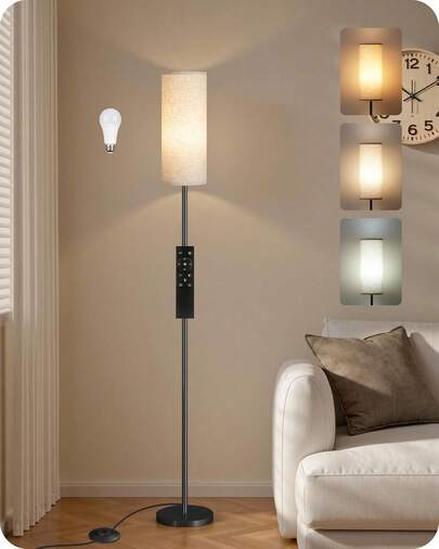 LED Floor Lamp, Adjustable Ceiling Lamp With Lampshade And LED Bulb (3000K-6000K), Adjustable Brightness (Stepless Dimming), Timer, Scene Mode, Bedroom Bedside Lamp With Foot Switch And Remote Control
