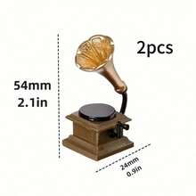 1/2 chiếc mô hình máy hát đĩa than mini cổ điển - Tỷ lệ 1:6 1:12, trang trí cảnh thu nhỏ cho trò chơi - Phụ kiện nhà búp bê, đồ thủ công bền chắc, thích hợp cho trang trí cảnh quan thu nhỏ DIY, phụ kiện âm nhạc, nhạc cụ mini, trang trí vườn cổ tích. - Máy hát đĩa màu vàng - Xem 11