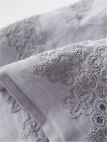 Women Flared Midi Skirt With Embroidery And Fake Drawstring Casual Boho Woven Fabric Skirt - Dusty Blue - View 5