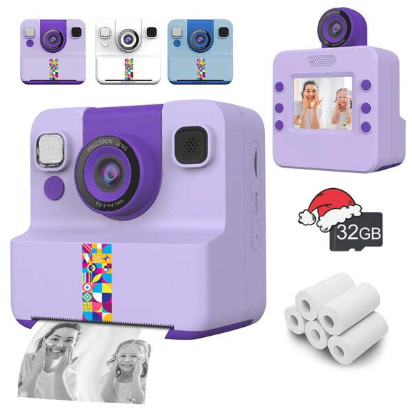 Instant Print Camera For Kids, Instant Camera That Can Print Photos, Suitable Christmas, Birthday And New Year Gifts For 3-12 Years Old Boys And Girls, Portable Toy For 3-10 Years Old Toddlers