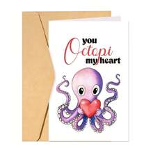 趣味章鱼情人节贺卡 - “你是我的章鱼”主题贺卡，附信封 | 送给他、她、丈夫、妻子、未婚夫/妻的完美礼物 - 理想的情人节礼物 - 1张 - 彩色 - 查看 4