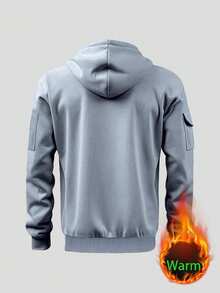 男士休闲拉链连帽衫和工装裤套装，户外简约风格 - 淺灰色 - 查看 3