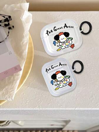 1个透明蓝牙耳机保护套，印有可爱小狗图案，兼容苹果1/2/3/4、Pro/Pro2/Pro3