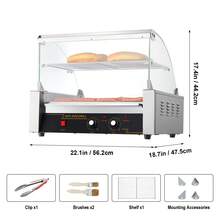Hot Dog Roller, 11 rodillos 30 Hot Dogs Capacity, 1650W Acero inoxidable Salchicha Grill Cooker Machine con doble control de temperatura Cubierta de vidrio Acrílico Calentador de bollos Estante Bandeja de goteo extraíble, certificado ETL - 11 rodillos - Ver 7
