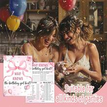5/10/20 Pcs Pink Bow Game Cards, Pink Party Theme Girls Sleepover Party Supplies, Girls Birthday Night Game Ideas - Multicolor - View 6