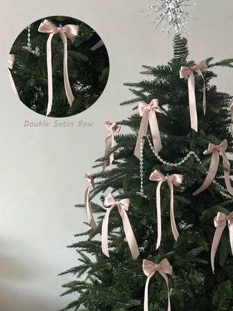 6/12/24pcs DOUBLE-LAYER BOW ORNAMENT SATIN BOW RIBBON CHRISTMAS TREE ORNAMENT, PINK BALLET-STYLE BOW RIBBON ORNAMENT, CHRISTMAS TREE BOW, CHRISTMAS ORNAMENT, THE BEST GIFT FOR GIRLS